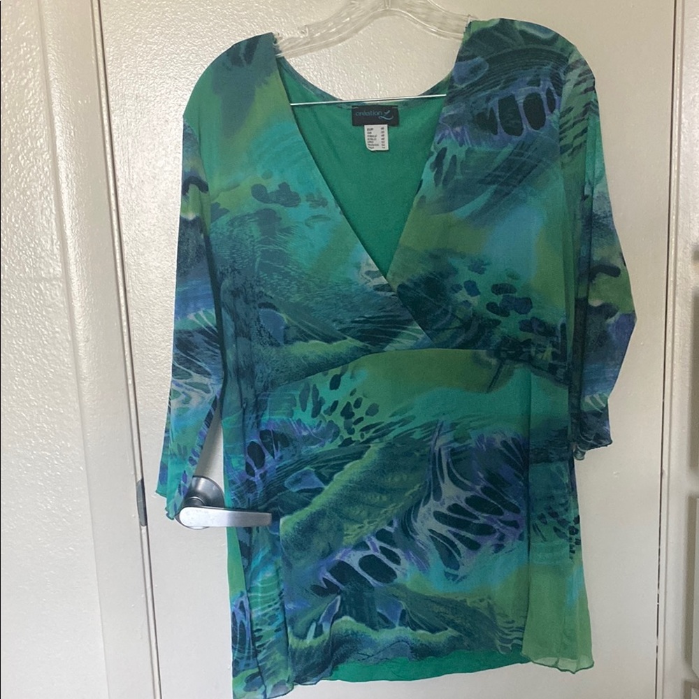 Green and Blue Sheer Blouse